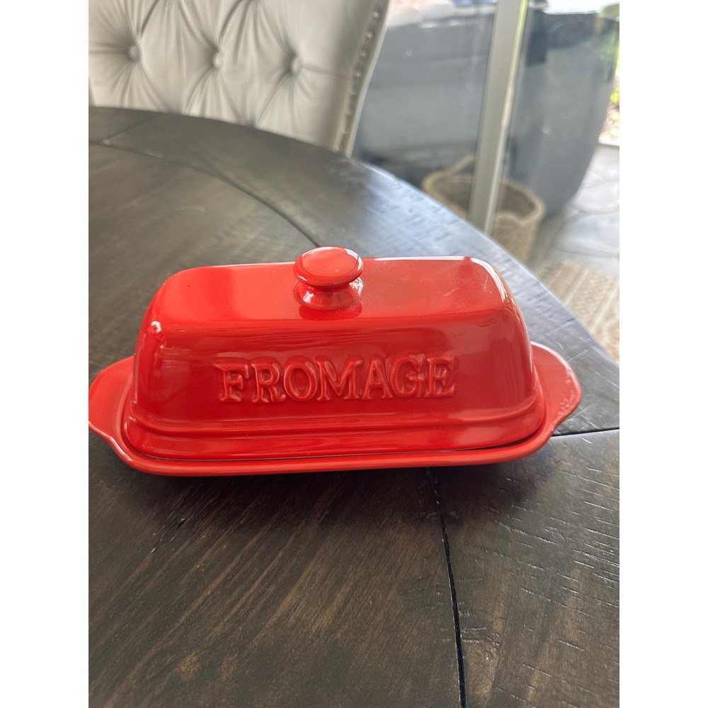 Gourmet‎ Village Red Ceramic Cheese Baker Dish Fromage Covered Tray 8.5 Inch EUC